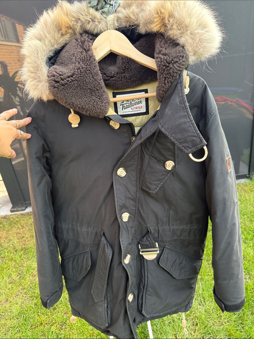 Penfield Black Military Field Parka with Fur-Trim Hood